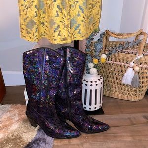 Black Multicolored Sequin Boots